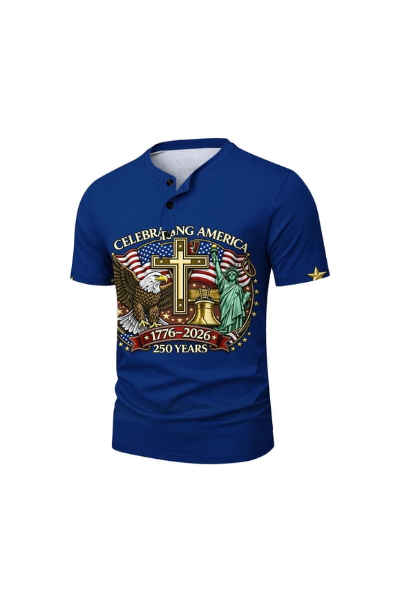 Fourth of July Shirts for Men 250 Years America Anniversary Usa 250th Birthday Apparel T-Shirt Short Sleeve Button Up Tops