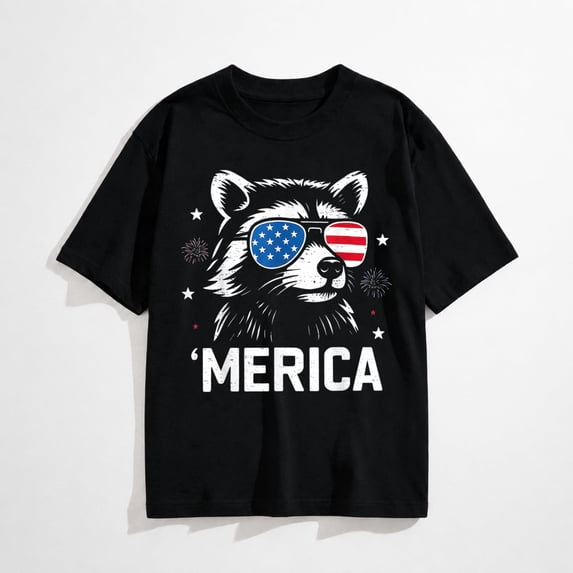 Fourth of July TeesFunny Fourth of July Raccoon Patriotic 4th of July Merica T-Shirt