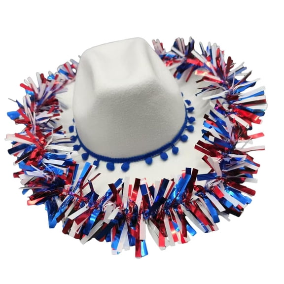 Fourth of July Unique Patriotic Tinsel Styling Hat with Wide Brimmed Flat Wide Brimmed Western Hat for Casual Wear