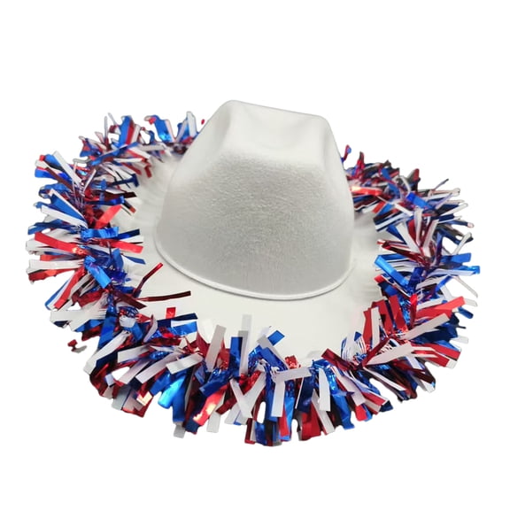 Fourth of July Unique Patriotic Tinsel Styling Hat with Wide Brimmed Flat Wide Brimmed Western Hat for Casual Wear
