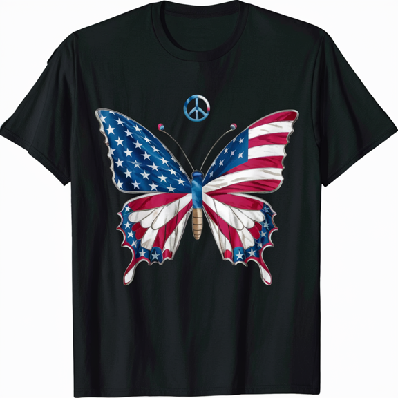 Fourth of July butterflies, American flag T-Shirt
