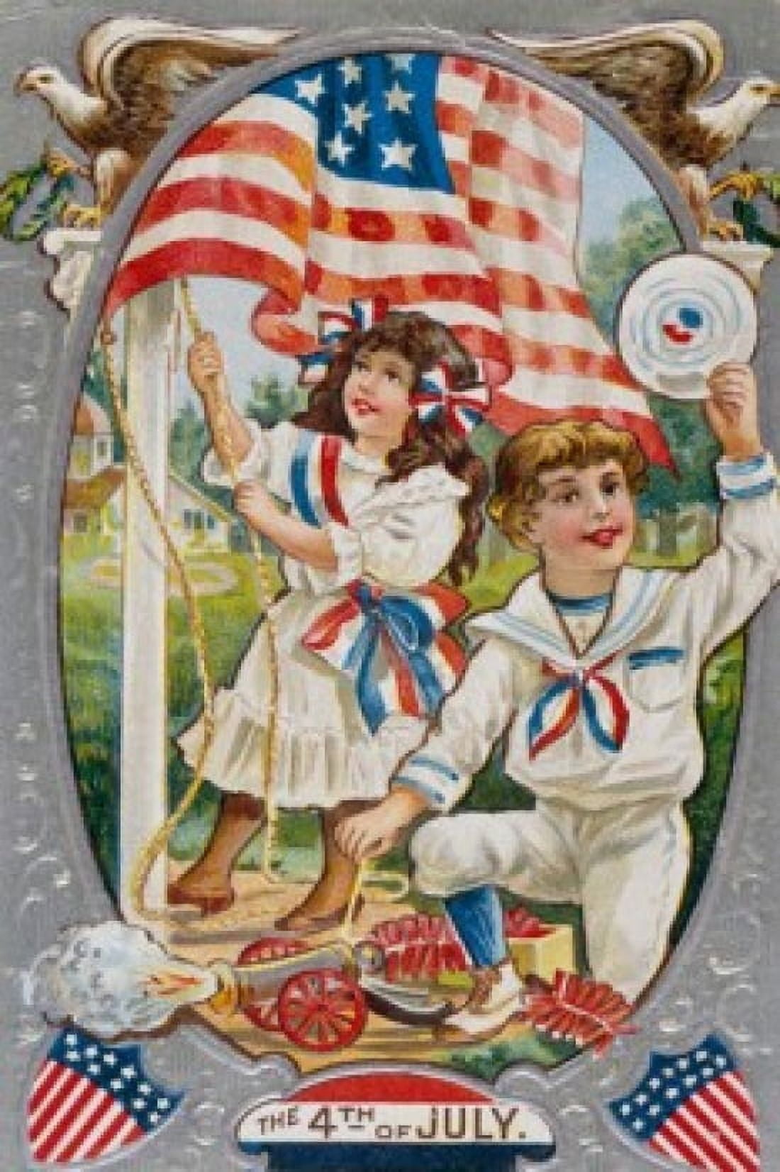 Fourth of July color lithograph Nostalgia Cards Canvas Art - (18 x 24)