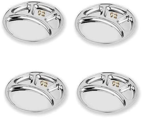 MISKU Stainless Steel Bhojan Thali Dinner Plate  6 Units  Dinner Plate 6 Units Plate Sectioned