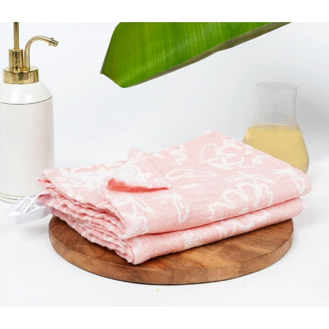 Fourthline World's First Banana Floral Hand Towel Set of 2, Antimicrobial Towels, Super Soft, Ultra Absorbent, Quick Dry for Gym, Travel, School, Kitchen, Coral