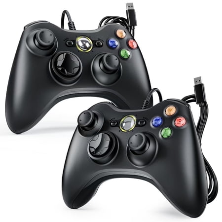 Fousixdi 2Pack X-Box 360 Controller Wired, Gamepad Controller with Upgraded Joystick, Black