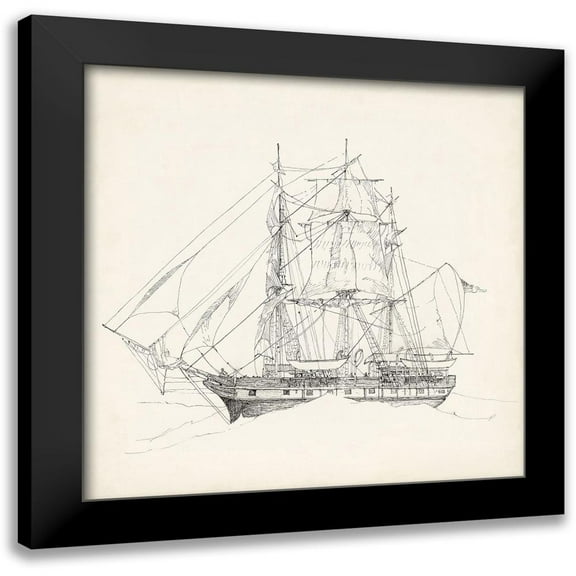 Foust, Richard 12x12 Black Modern Framed Museum Art Print Titled - Antique Ship Sketch II