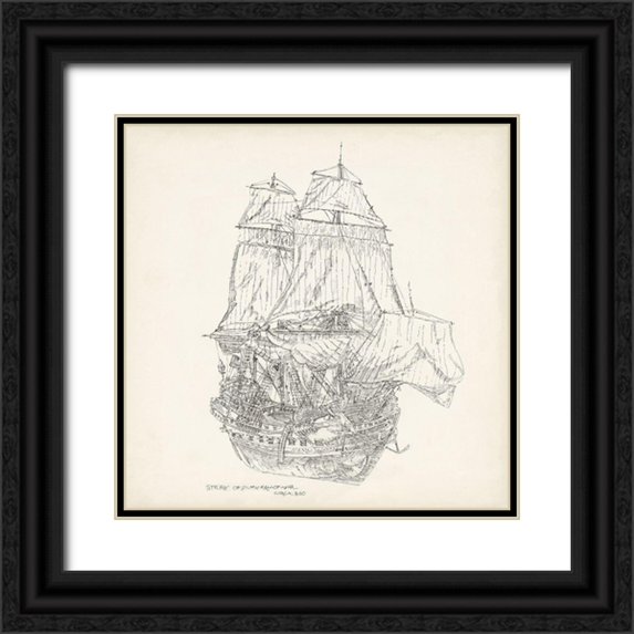 Foust, Richard 12x12 Black Ornate Wood Framed with Double Matting Museum Art Print Titled - Antique Ship Sketch V