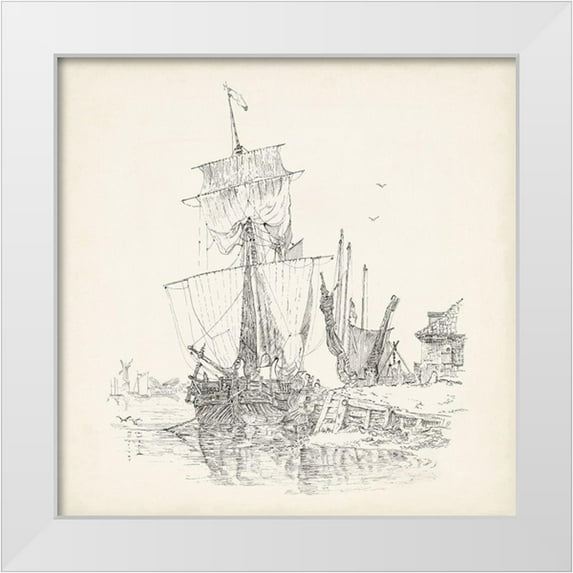 Foust, Richard 12x12 White Modern Wood Framed Museum Art Print Titled - Antique Ship Sketch VII