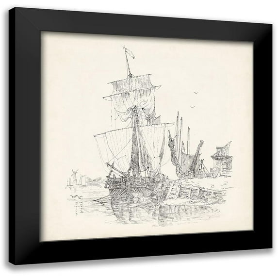 Foust, Richard 20x20 Black Modern Framed Museum Art Print Titled - Antique Ship Sketch VII