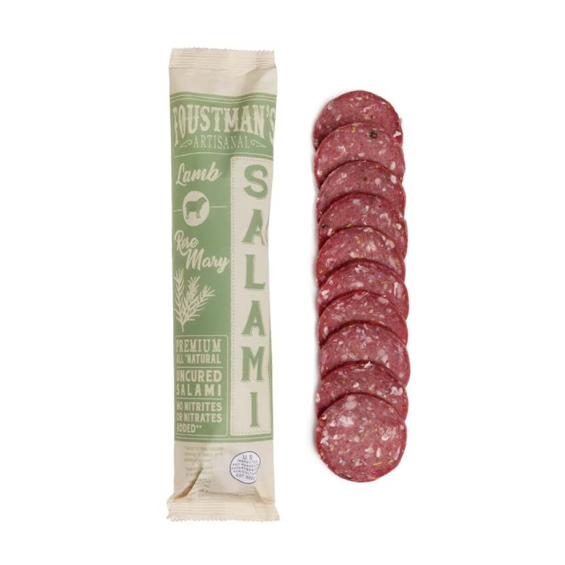 Foustman's Salami Rosemary Lamb Artisanal, Nitrate-Free, Naturally Cured, Gluten-Free, Dairy-Free, No Pork, 8 Oz Sticks Rosemary Lamb 8 Ounce (Pack of 1)