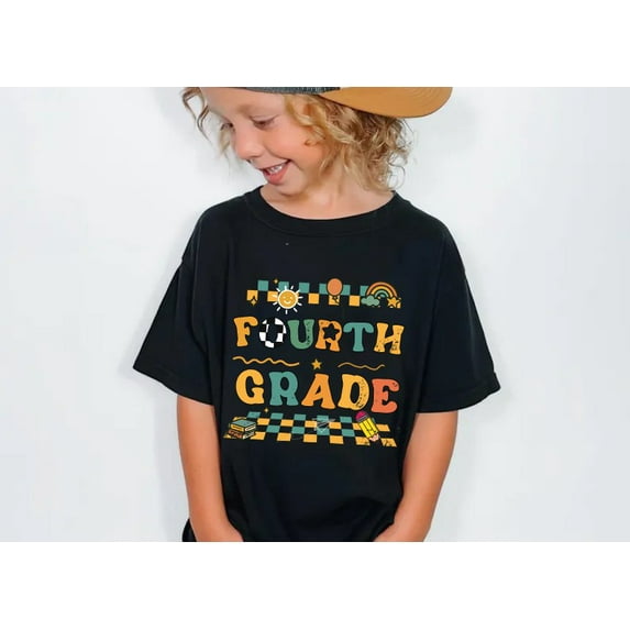 Fouth Grade Kids T-Shirt - Retro Back to School Graphic Tee for Boys and Girls - 100% Cotton Short Sleeve Shirt