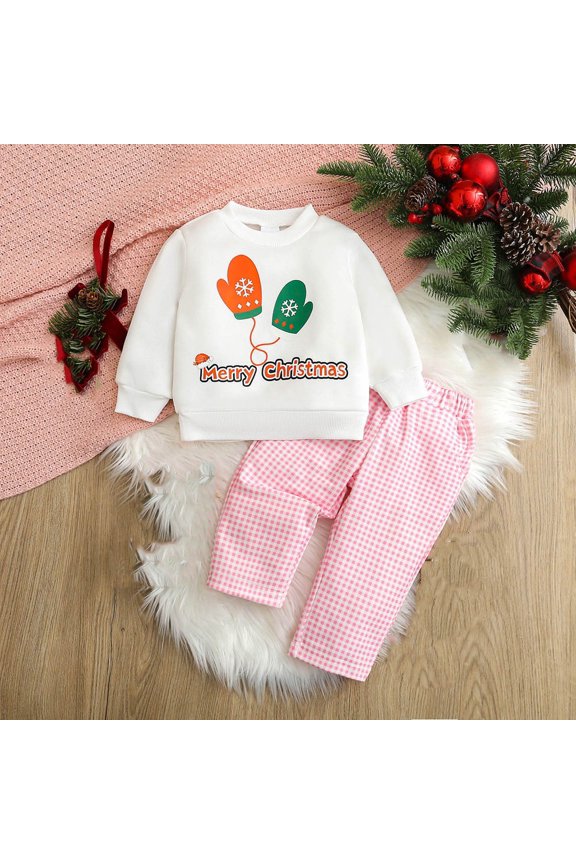 Fovaffer Baby Boys Girls Christmas Graphic Sweatshirt Infant Long-Sleeved Top & Plaid Elastic Waist Pants Set, Casual Xmas Gift Outfit for Daily, Travel, Holiday, Home Wear 0-18M