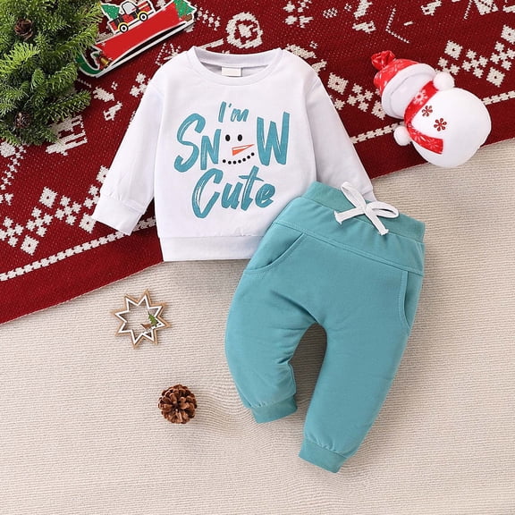 Fovaffer Boys Girls Christmas Santa Printed Long Sleeve Sweatshirt & Sweatpants Set, Baby Toddler Fall Winter Casual Outfit for Daily, Christmas, Holiday, Photoshoot Wear 6M-4Y
