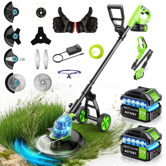 Fovendi 12-inch Electric Weed Eater, Battery Powered Weed Wacker Grass Trimmer with 2* 3.0Ah Battery and 4 Types Cutting Blades for Trimming and Edging
