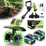 Fovendi 21V Cordless Tiller Cultivator, 360RPM Electric Garden Tiller, with 2 * 3.0Ah Batteries & Charger, 9In Tilling Width and 6.7In Depth Garden Rototiller for Lawn/Gardening/Soil Cultivation