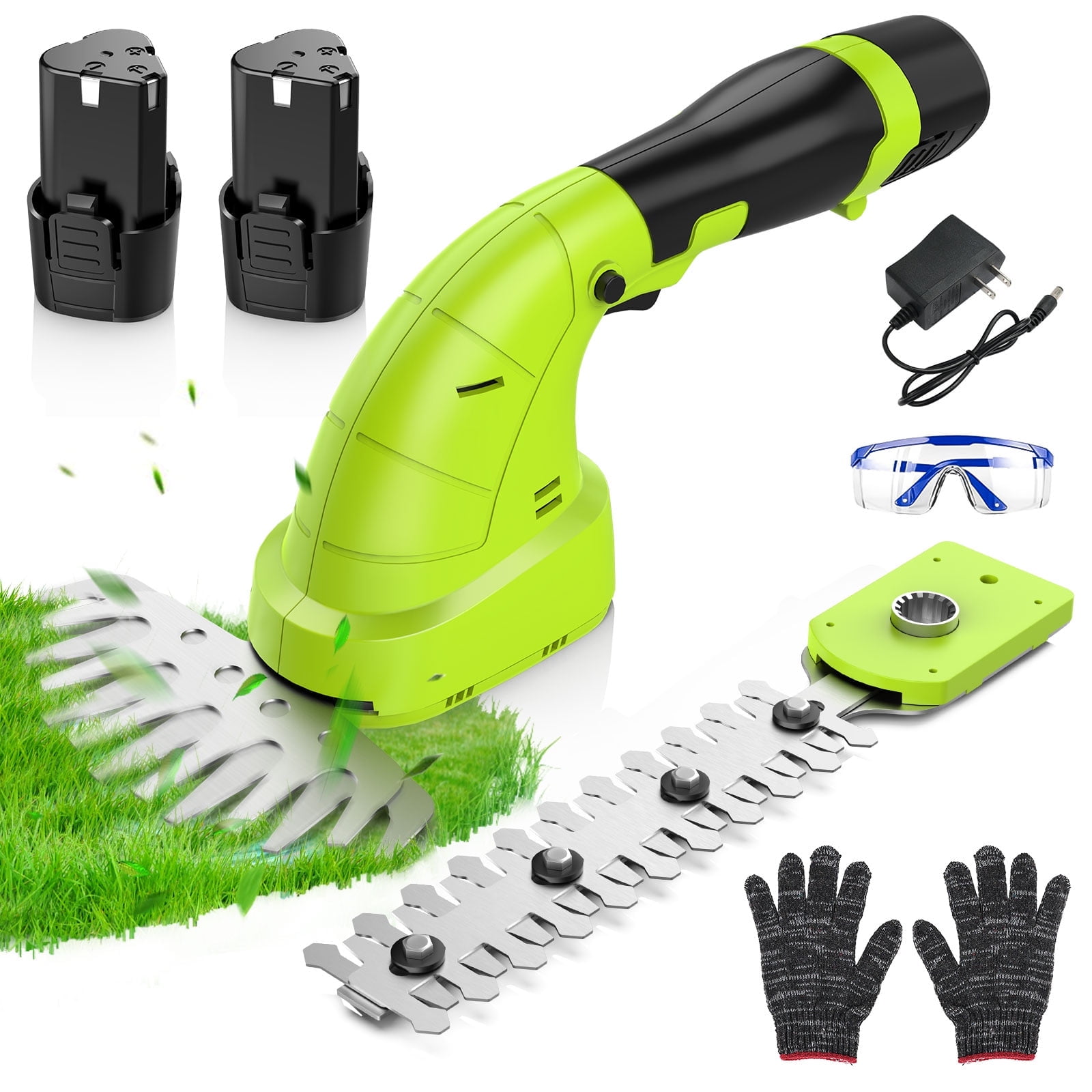 Fovendi Cordless Hedge Trimmer, 2 in 1 Handheld Grass Shear & Shrubbery Trimmer with 2 ×12V Battery and Charger for Garden, Lawn