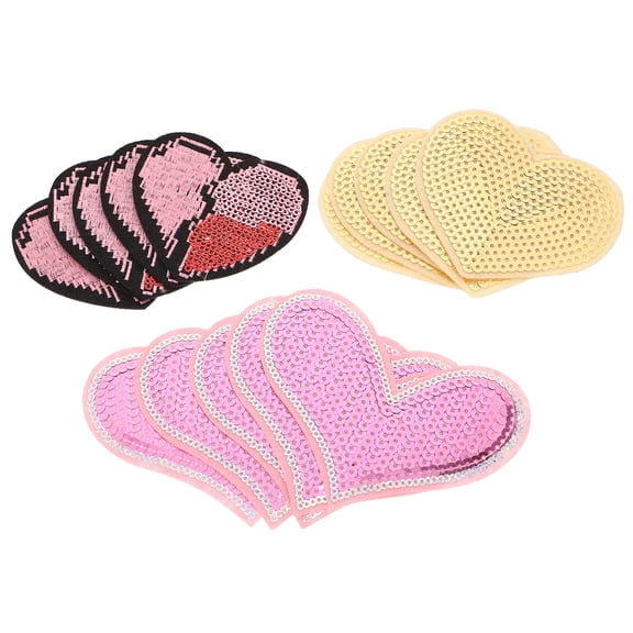 Fovewise 15pcs Iron On Patches Sequins Heart Shape Patches for Clothing Bag Scarf Hat