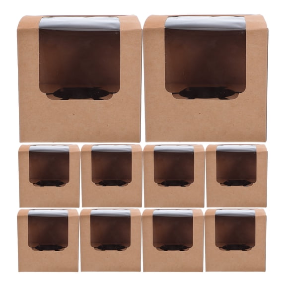 Raindrops Portable Single Cupcake Box with Clear Window Paper Khaki Color for Bakery Packaging 20 Pieces