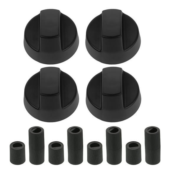 Fovewise 4 Pack Universal Stove Control Knobs with 12 Adapters, Replacement Plastic Oven and Range Knobs, Black