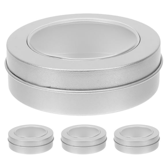 Fovewise 4pcs Round Tin Box with Lid Cookie Tin Treats Canister with Clear Window Empty Tins Round Empty Containers for Cosmetics Crafts Food Storage Party Favors
