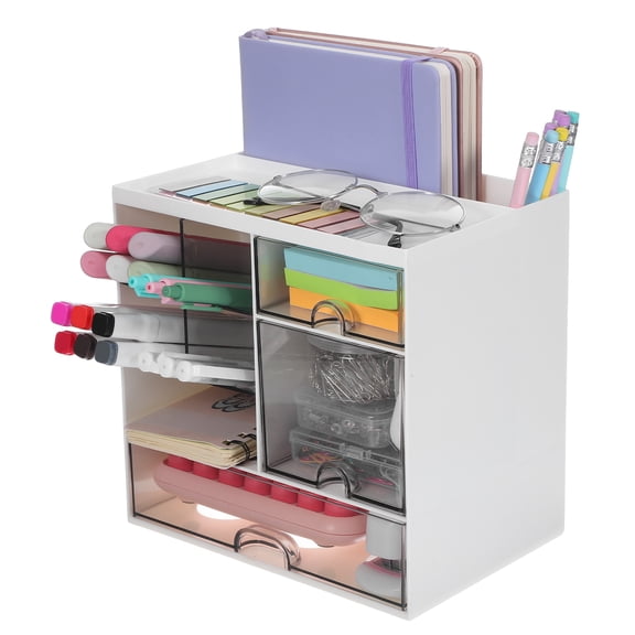Fovewise Multi-Functional Desk Organizer with Drawers, Desktop Storage Container, Pencil Holder, Office Supplies Organizer