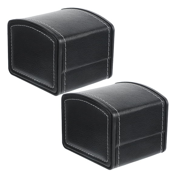 Worgeous Single Watch Case PU Leather Travel Case with Cushion Portable Square Box for Most Watches Black