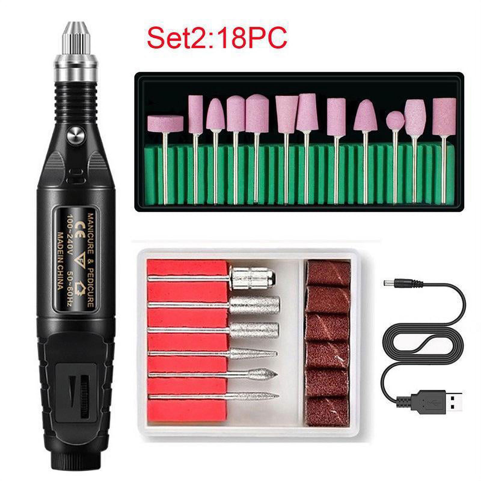 Fovien 18pc Electric Nail Drill, Portable Nail Drills for Acrylic Nails