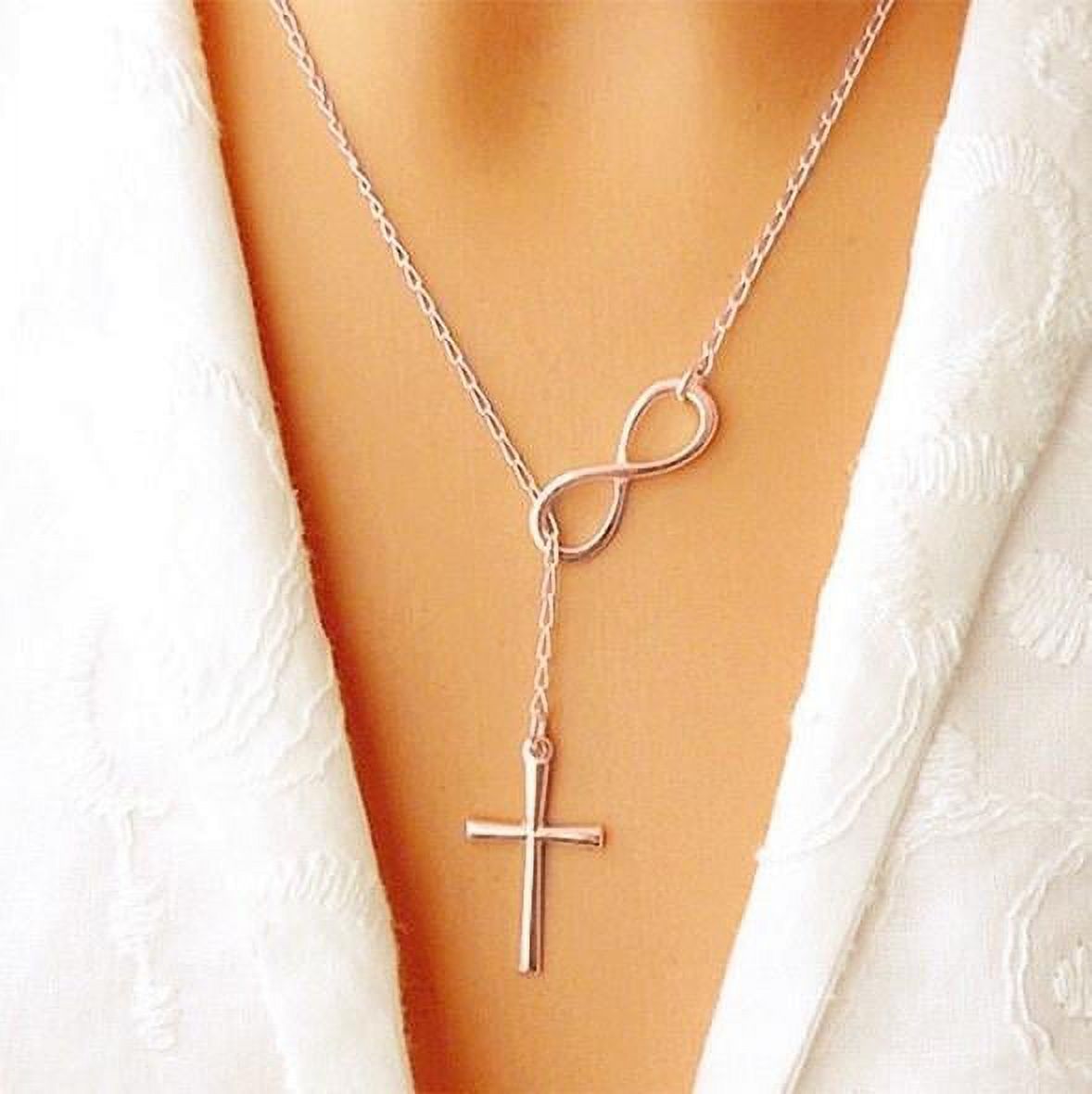 Fovien Gold, Rose Gold Or Sterling Silver Infinity Cross Lariat Necklace