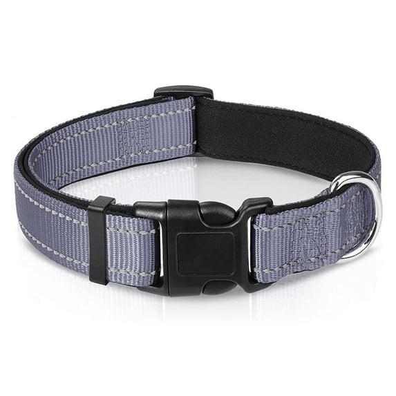 Fovien Reflective Dog Collar,Solid Simple Color Classic Collar,Soft Padded Breathable Nylon Pet Collar, Adjustable for Puppy and Small Dogs Gray S