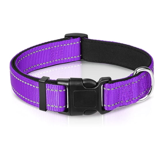 Fovien Reflective Dog Collar,Solid Simple Color Classic Collar,Soft Padded Breathable Nylon Pet Collar, Adjustable for Puppy and Small Dogs Purple M