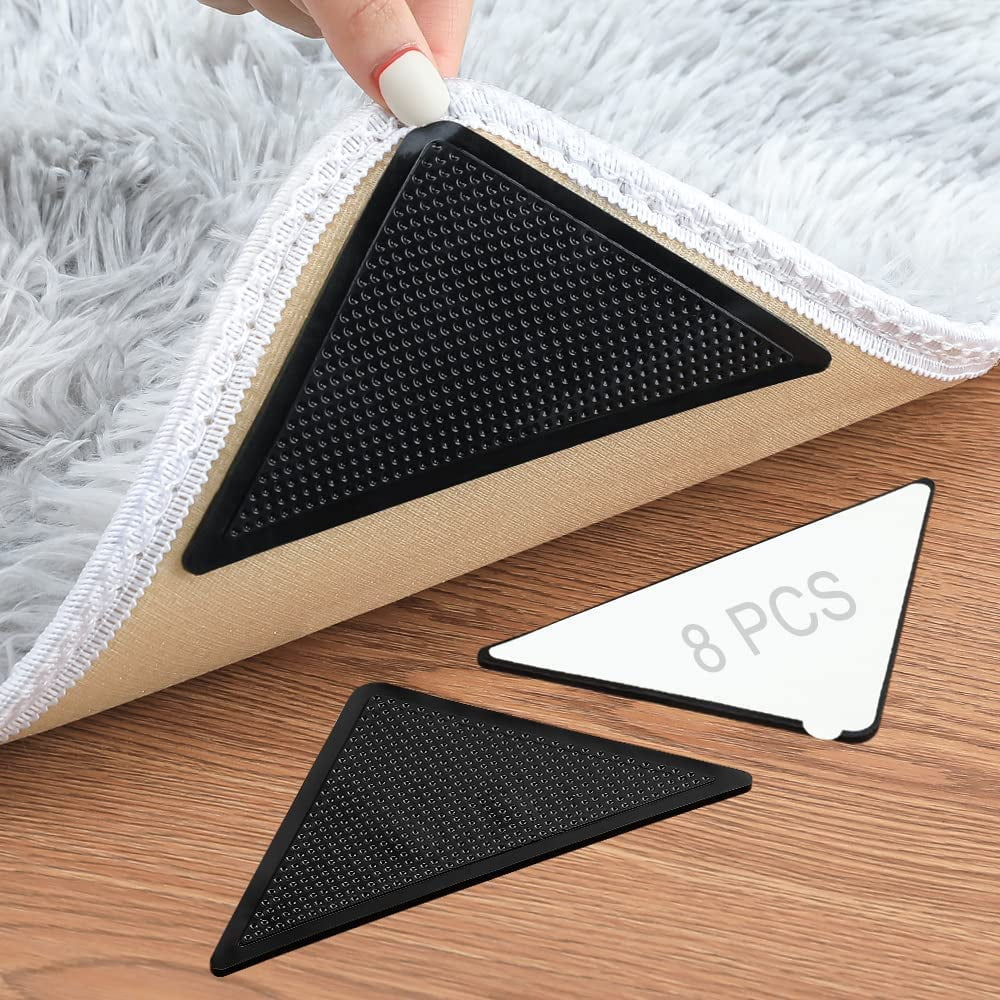 Rug Grippers, Triangle Anti Slip and Non Curling Carpet Gripper, Keep Rug in The Place and Protect Floor Washable and Reusable Rug Pad, Non-Trace