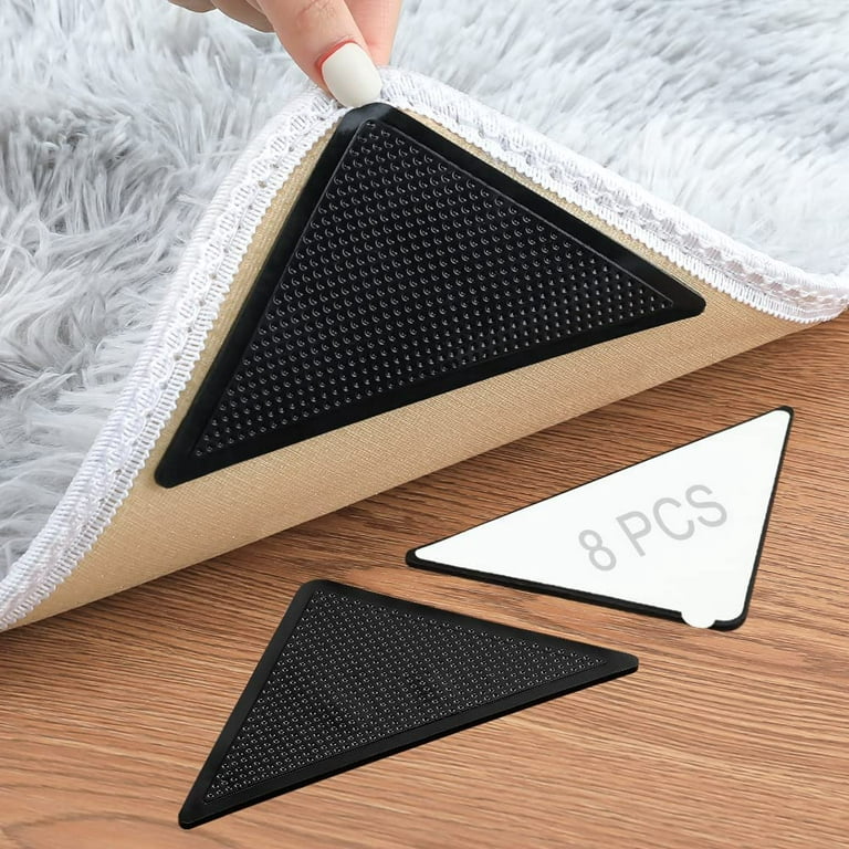 Fovien Rug Grippers, Triangle Anti Slip and Non Curling Carpet Gripper,  Keep Rug in The Place and Protect Floor Washable and Reusable Rug pad  (Black, 8 pcs ) 