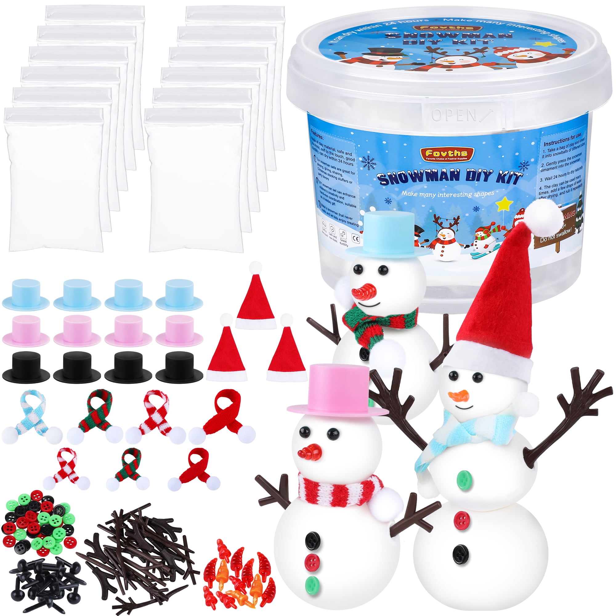 BANBBUR 12Pack Snowman Crafts for Kids Snowman DIY Kit, Build a Snowman Kit  Molding Clay Christmas Crafts,Xmas Gift Christmas Stocking Stuffers for