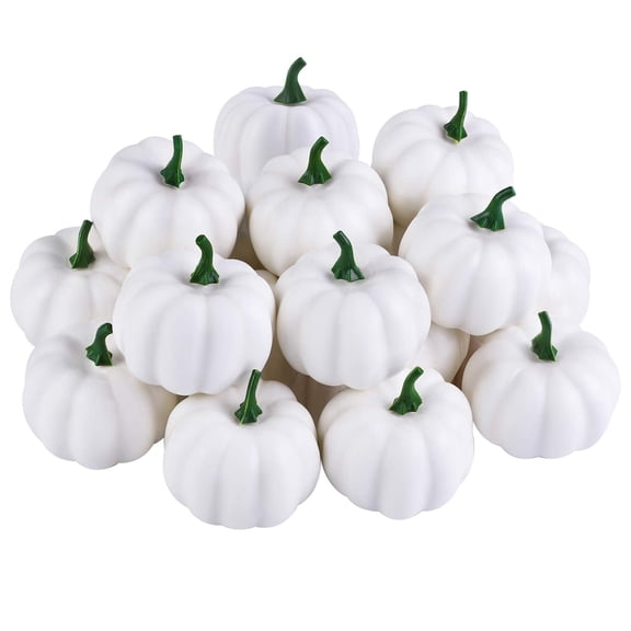 Fovths 16 Pack White Mini Artificial Pumpkins, 2.2 inch Fake Foam Small Pumpkins Lifelike Fall Harvest Decor for Halloween Thanksgiving Home Garden
