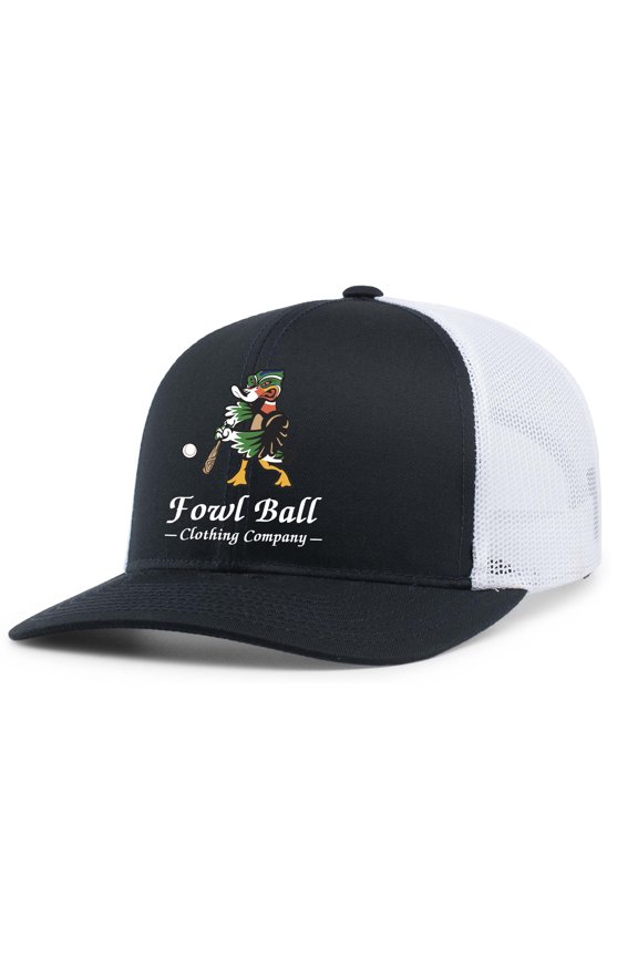 Fowl Ball Mens Baseball Duck Embroidered Mesh Back Trucker Hat, Navy/White