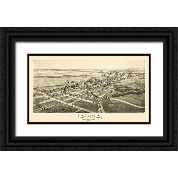 Fowler 14x10 Black Ornate Wood Framed with Double Matting Museum Art Print Titled - Ladonia Texas - Fowler 1891