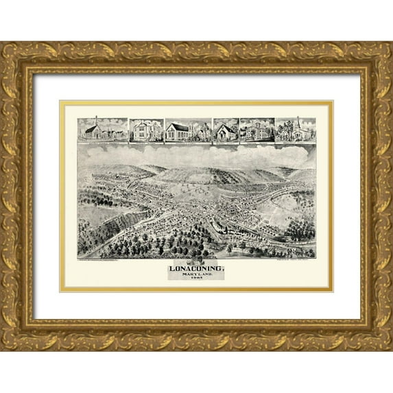 Fowler 14x11 Gold Ornate Wood Framed with Double Matting Museum Art Print Titled - Lonaconing Maryland - Fowler 1905