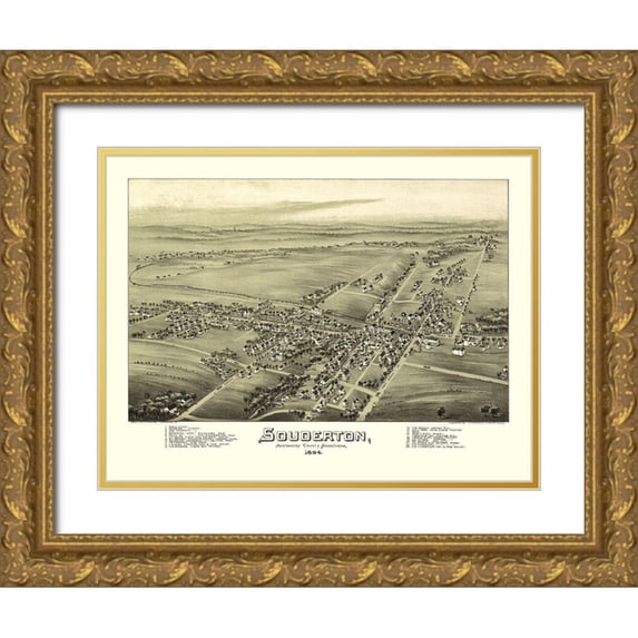 Fowler 14x12 Gold Ornate Wood Framed with Double Matting Museum Art Print Titled - Souderton Pennsylvania - Fowler 1894