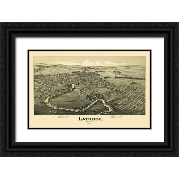 Fowler 18x13 Black Ornate Wood Framed with Double Matting Museum Art Print Titled - Latrobe Pennsylvania - Fowler 1900