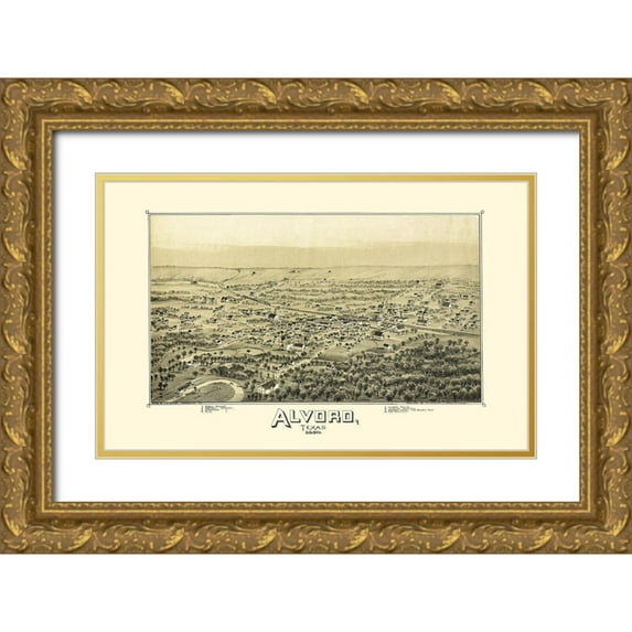 Fowler 18x13 Gold Ornate Wood Framed with Double Matting Museum Art Print Titled - Alvord Texas - Fowler 1890
