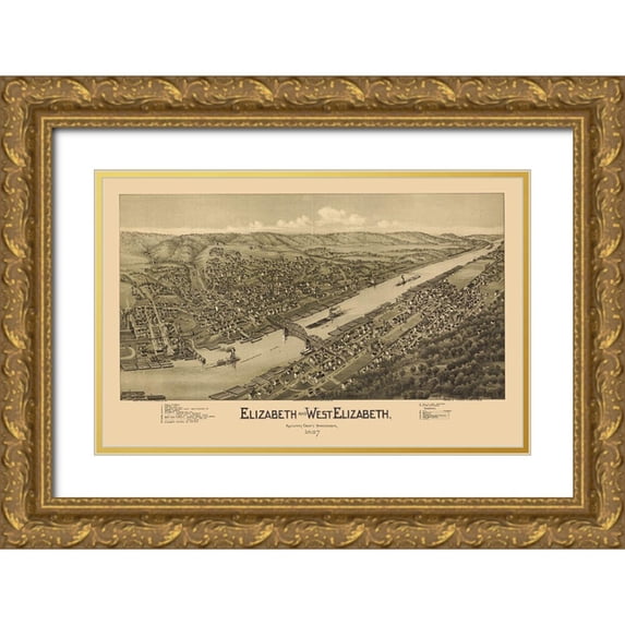 Fowler 18x13 Gold Ornate Wood Framed with Double Matting Museum Art Print Titled - Elizabeth Pennsylvania - Fowler 1897