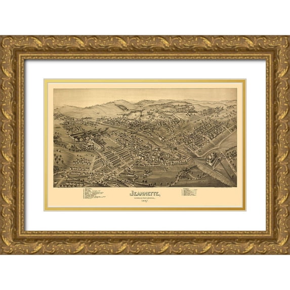Fowler 18x13 Gold Ornate Wood Framed with Double Matting Museum Art Print Titled - Jeannette Pennsylvania - Fowler 1897