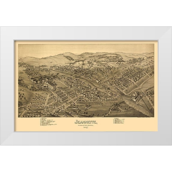 Fowler 18x13 White Modern Wood Framed Museum Art Print Titled - Jeannette Pennsylvania - Fowler 1897