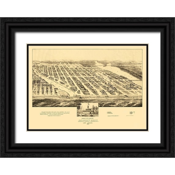 Fowler 18x14 Black Ornate Wood Framed with Double Matting Museum Art Print Titled - Asbury Park New Jersey - Fowler 1881