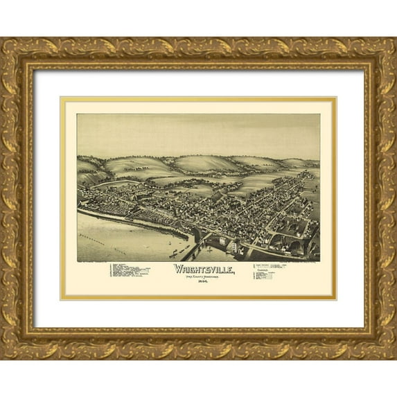 Fowler 18x14 Gold Ornate Wood Framed with Double Matting Museum Art Print Titled - Wrightsville Pennsylvania - Fowler 1894