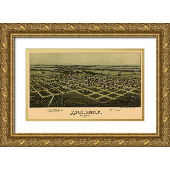 Fowler 24x16 Gold Ornate Wood Framed with Double Matting Museum Art Print Titled - Ardmore Oklahoma - Fowler 1891