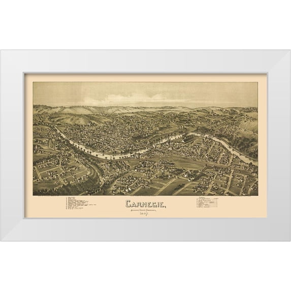 Fowler 24x16 White Modern Wood Framed Museum Art Print Titled - Carnegie Pennsylvania - Fowler 1897