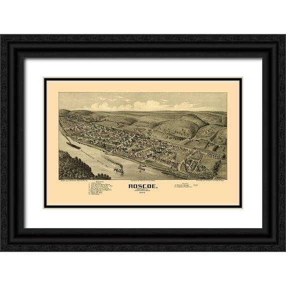 Fowler 24x17 Black Ornate Wood Framed with Double Matting Museum Art Print Titled - Roscoe Pennsylvania - Fowler 1902
