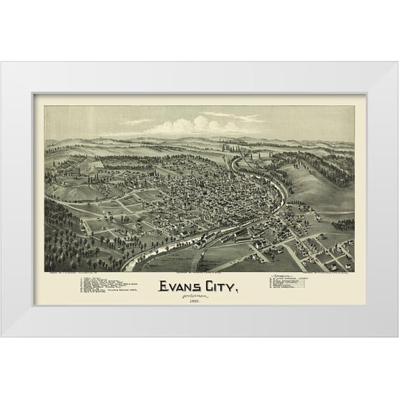 Fowler 24x17 White Modern Wood Framed Museum Art Print Titled - Evans City Pennsylvania - Fowler 1900