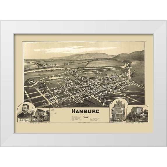 Fowler 24x18 White Modern Wood Framed Museum Art Print Titled - Hamburg Pennsylvania - Fowler 1889